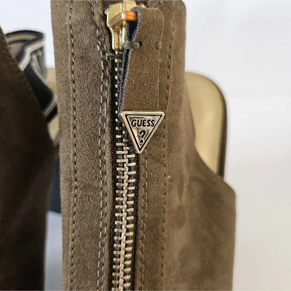 Beautiful Guess Women Suede Olive Green Zipper Open Toe Booties. - Picture 2 of 5